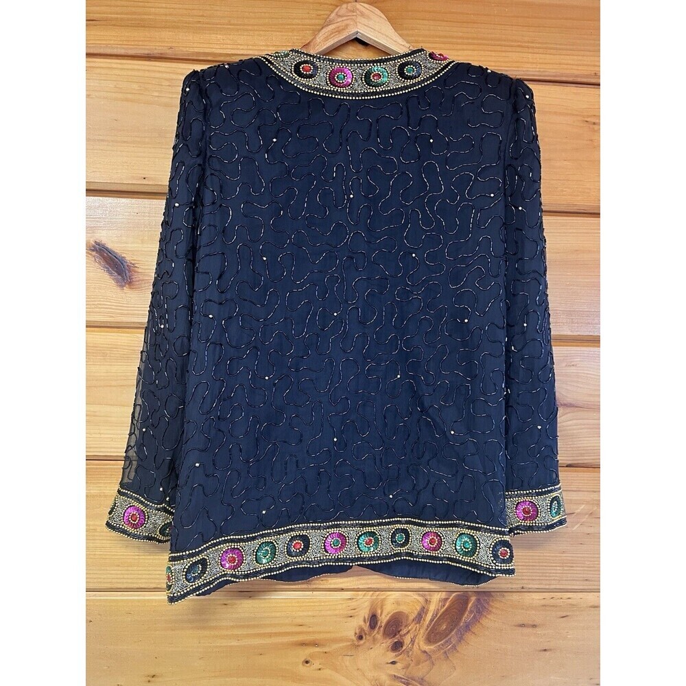 Vintage Laurence Kazar New York Beaded Jacket M Black & Gold With Multicolored - Picture 5 of 7